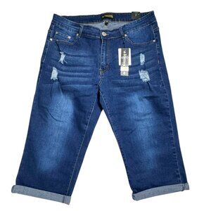 Diverso Womens Distressed Denim Jeans Capris Shorts Blue 16W Soft & Stretchy